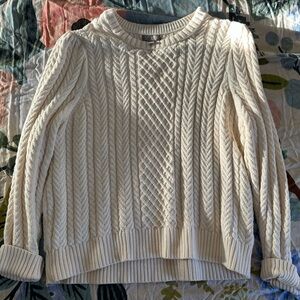 J. Crew Cable Knit Puff Sleeve Crewneck Sweater Women XXL Navy New